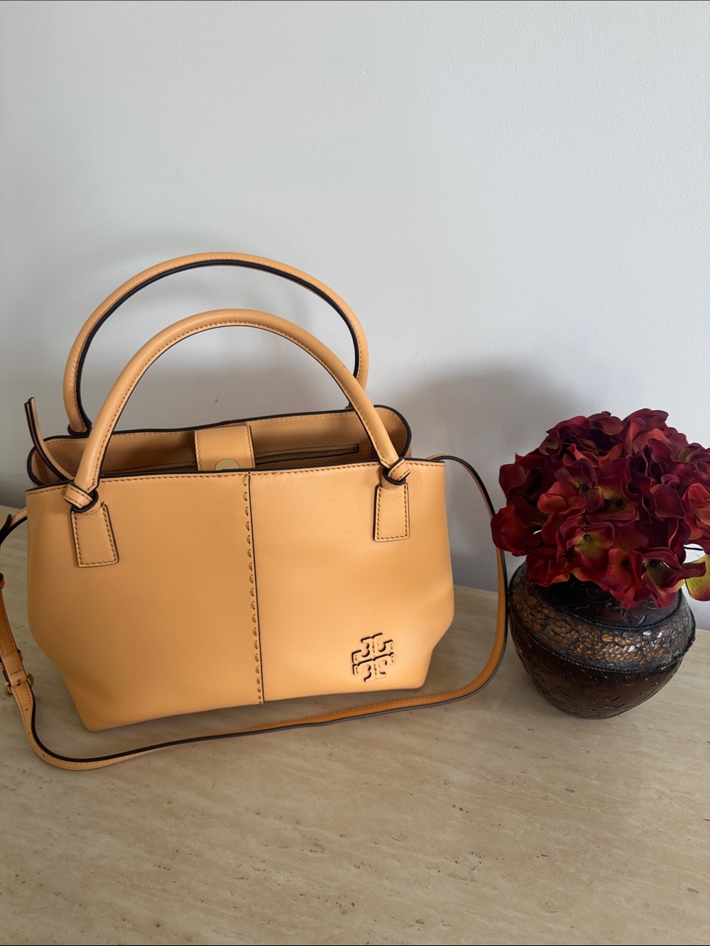 Tory Burch Pebbled Leather Satchel in Light Tan